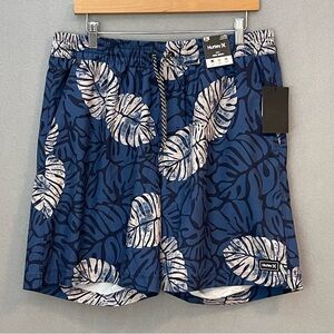 Hurley NWT Blue Tropical Leaf Volley Swim Shorts XL